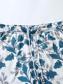 Manfinity RSRT 男士印花襯衫和腰部抽繩短褲不帶T恤 - 藍白色 - 查看 4