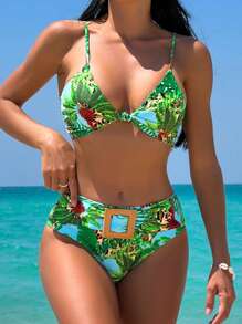 Summer Tropical Print Buckle Detail Bikini Set - Multicolor - View 1