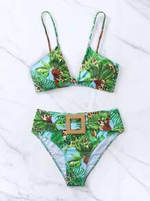 Summer Tropical Print Buckle Detail Bikini Set - Multicolor - View 6
