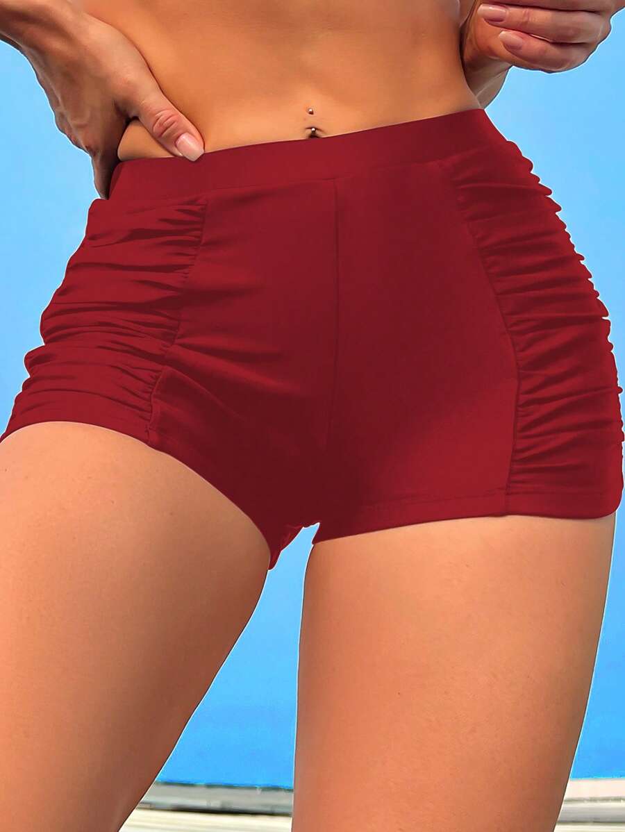 Đáy Bikini Nữ Xù màu trơn Giải trí - Màu Đỏ Sâu - Xem 1