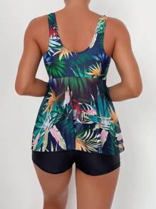 热带印花短裤比基尼夏日海滩 - 黑色 - 查看 2