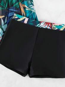 热带印花短裤比基尼夏日海滩 - 黑色 - 查看 3