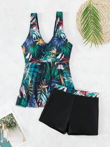 热带印花短裤比基尼夏日海滩 - 黑色 - 查看 5