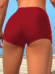 Đáy Bikini Nữ Xù màu trơn Giải trí - Màu Đỏ Sâu - Xem 2