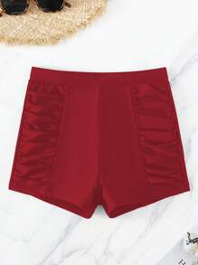 Đáy Bikini Nữ Xù màu trơn Giải trí - Màu Đỏ Sâu - Xem 5