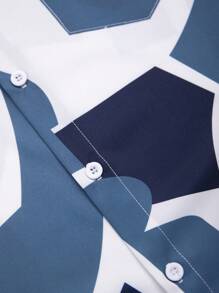 Manfinity Homme 男士幾何印花襯衫不帶T恤 - 藍白色 - 查看 6