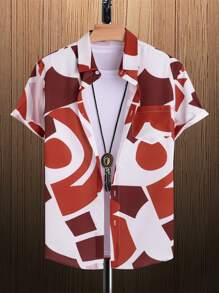 Manfinity Homme Men Geo Print Shirt Without Tee - Red and White - View 1