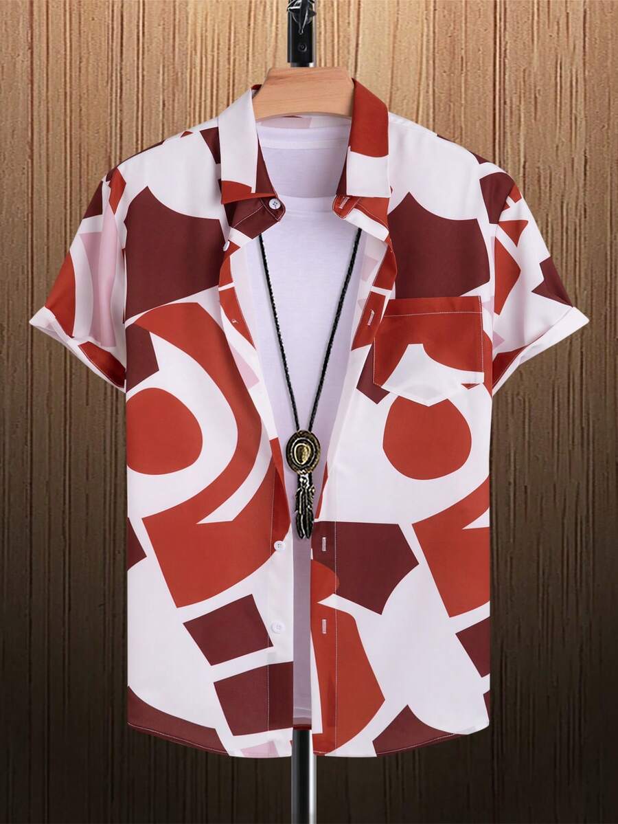 Manfinity Homme Men Geo Print Shirt Without Tee - Red and White - View 1