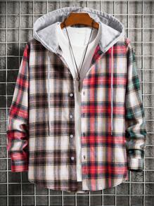Manfinity Hypemode Men Plaid Print Drawstring Hooded Shirt Without Tee - Multicolor - View 1