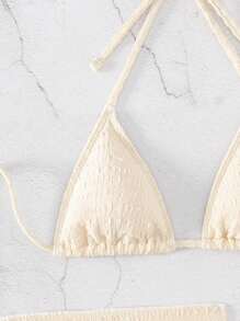 SHEIN Swim Plain Halter Triangle Bikini Set With Beach Skirt,Summer Beach