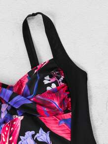 Swim DD+ Tropical Print Push Up One Piece Swimsuit - Hot Pink - View 5
