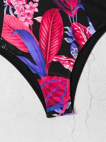 Swim DD+ Tropical Print Push Up One Piece Swimsuit - Hot Pink - View 6