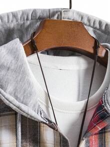 Manfinity Hypemode Men Plaid Print Drawstring Hooded Shirt Without Tee - Multicolor - View 5