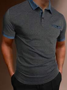 Manfinity Homme Men Contrast Trim Polo Shirt - Dark Grey - View 1