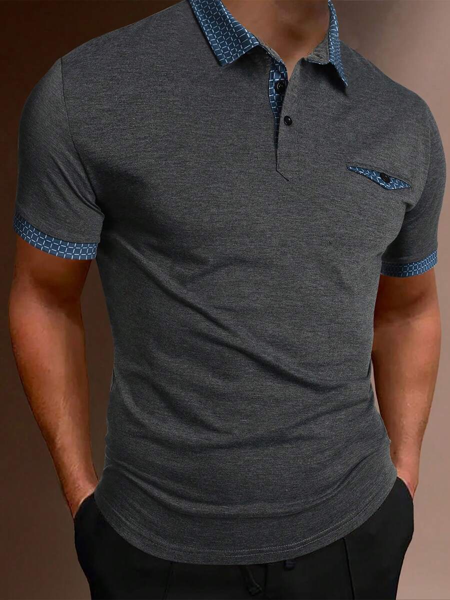 Manfinity Homme Men Contrast Trim Polo Shirt - Dark Grey - View 1