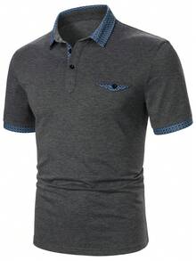 Manfinity Homme Men Contrast Trim Polo Shirt - Dark Grey - View 3