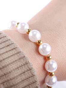 1套鐵合金DIY珠子、現代心形和人造珍珠設計珠子用於DIY珠寶製作 - 金色 - 查看 5