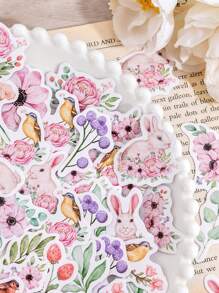 MOCARD 46入組花卉和動物圖案什錦貼紙創意多用途貼紙適用於DIY工藝品、裝飾品、手帳 - 粉色 - 查看 4