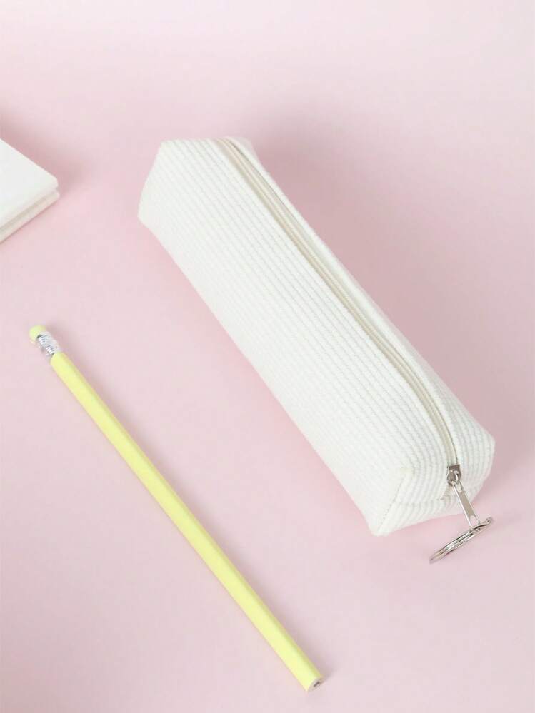1pc Solid Color Textured Stationery Bag, Simple Portable Pen Bag For Student Stationery Organizer Back To School,Back To School,School Supplies,Pencil Case,Pencil Pouch,School Bag - Beige - View 3