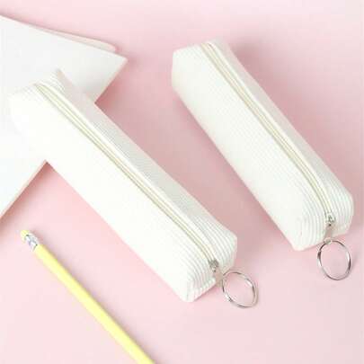 1pc Solid Color Textured Stationery Bag, Simple Portable Pen Bag For Student Stationery Organizer Back To School,Back To School,School Supplies,Pencil Case,Pencil Pouch,School Bag