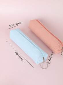 1入組素色紋理質感文具簡約風便攜筆包適用於學生文具收納 - 綠色 - 查看 3