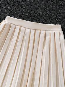 SHEIN 女孩雙排釦背心上衣和百褶半身裙 - 米色 - 查看 3