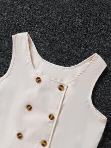 SHEIN 女孩雙排釦背心上衣和百褶半身裙 - 米色 - 查看 6
