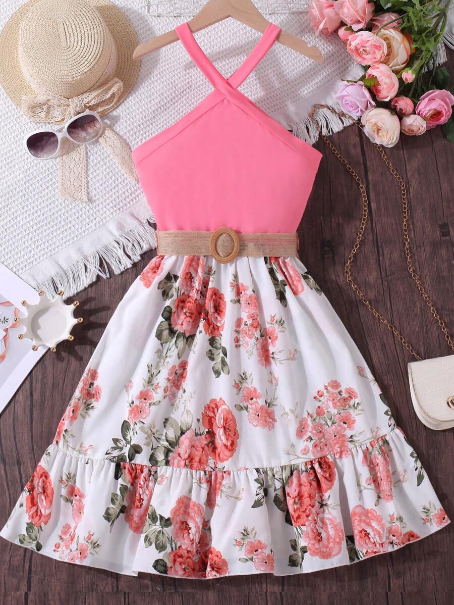 SHEIN Explorewe Teen Girls Floral Print Ruffle Hem Cami Dress - Multicolor - View 1