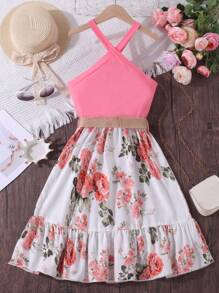 SHEIN Explorewe Teen Girls Floral Print Ruffle Hem Cami Dress - Multicolor - View 2