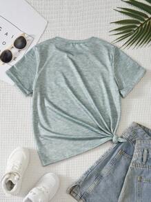 Girls Rabbit Print Tee - Green - View 2