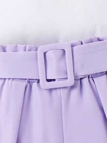 SHEIN Cô gái Tween Cổ không đối xứng Viền Ruffle Áo & Nếp gấp cao eo Quần short - Nhiều màu - Xem 3