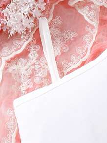 SHEIN Cô gái Tween Cổ không đối xứng Viền Ruffle Áo & Nếp gấp cao eo Quần short - Nhiều màu - Xem 5