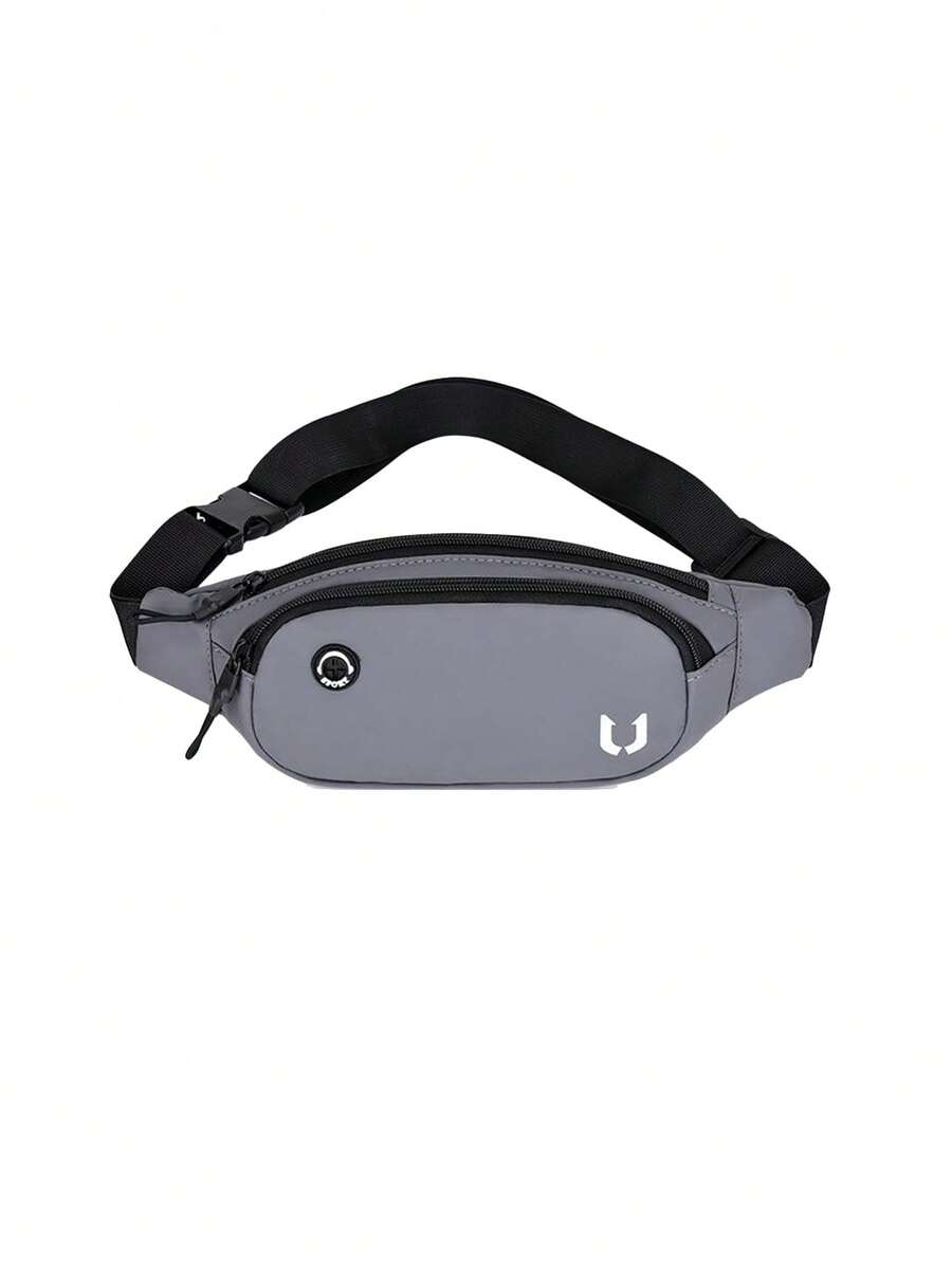 Letter Graphic Running Waist Bag - Grey - View 1