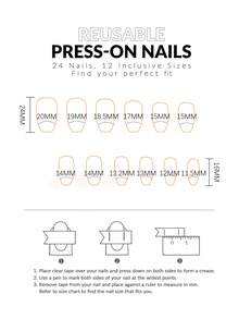 提升你風格帶24入組中等棺材法式愛心圖案水鑽裝飾腮紅假指甲和1入組指甲銼和1張膠帶 - 彩色 - 查看 5