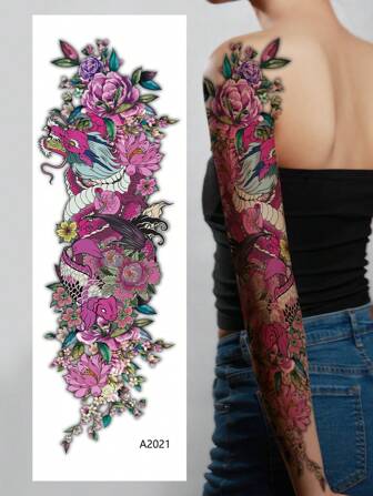 件復古龍花圖騰圖案臨時紋身貼紙