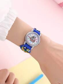 1入組兒童海盜船圖案矽膠帶可愛圓形錶盤石英表適用於日常 - 藍色 - 查看 3