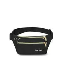 Riñonera para correr con estampado de letra - Negro - Ver 1