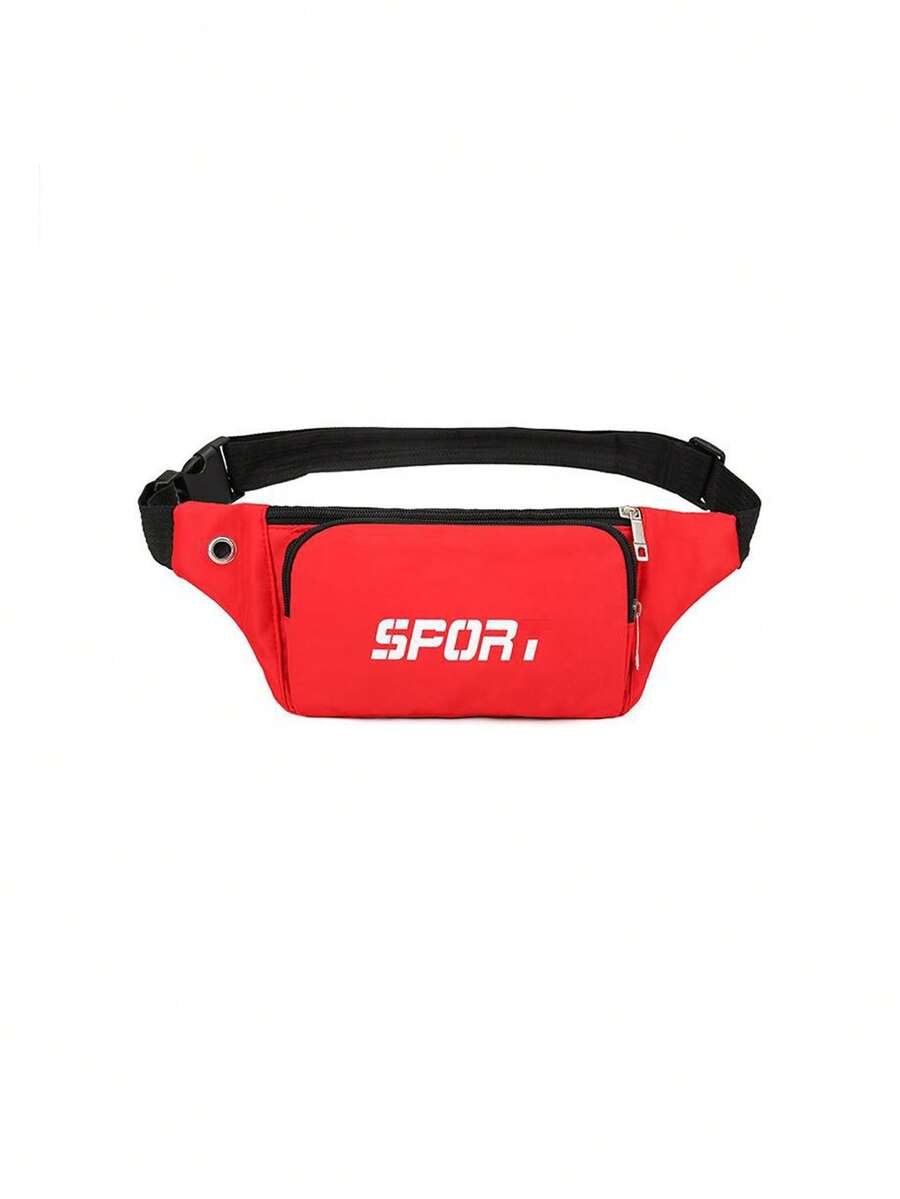 Letter Graphic Running Waist Bag - Red - View 1