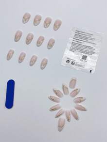 24 Stück lange mandelförmige nägel in minimalistischem französischem Stil, Vergoldete bunt bemalte Nagelspitzen + 1 Jelly-Klebeblatt + 1 Nagelfeile für Nagelversorgung Press On Nails - Verschiedenfarbig - Übersicht 2