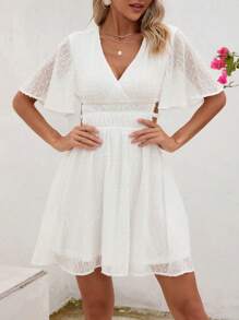 SHEIN VCAY 波西米亞挖空 後系帶 交叉純色女士連衣裙 - 白色 - 查看 4