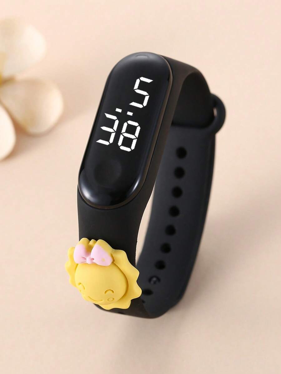 1 Trẻ Em Mặt Trời Trang Trí Dây Đeo Silicone Màu Đen Dễ Thương Mặt Hình Bầu Dục Đồng Hồ Kỹ Thuật Số Cho Cuộc Sống Hàng Ngày - màu đen - Xem 1