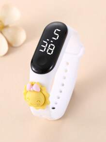1pc Kids Sun Decor White Silicone Strap Cute Oval Dial Digital Watch For Daily Life - White - View 1