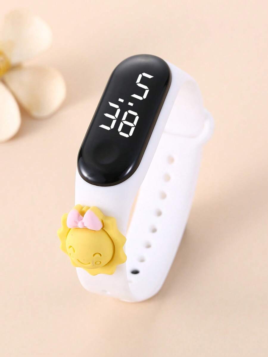 1pc Kids Sun Decor White Silicone Strap Cute Oval Dial Digital Watch For Daily Life - White - View 1