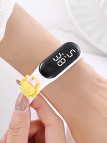 1pc Kids Sun Decor White Silicone Strap Cute Oval Dial Digital Watch For Daily Life - White - View 4