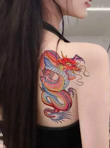 1 hoja Pegatina tatuaje con estampado de dragón chino - Multicolor - Ver 4