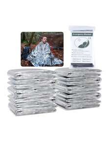 戶外存活防風防水毯子適用於野營遠足緊急情況毯子 - 銀色 - 查看 1