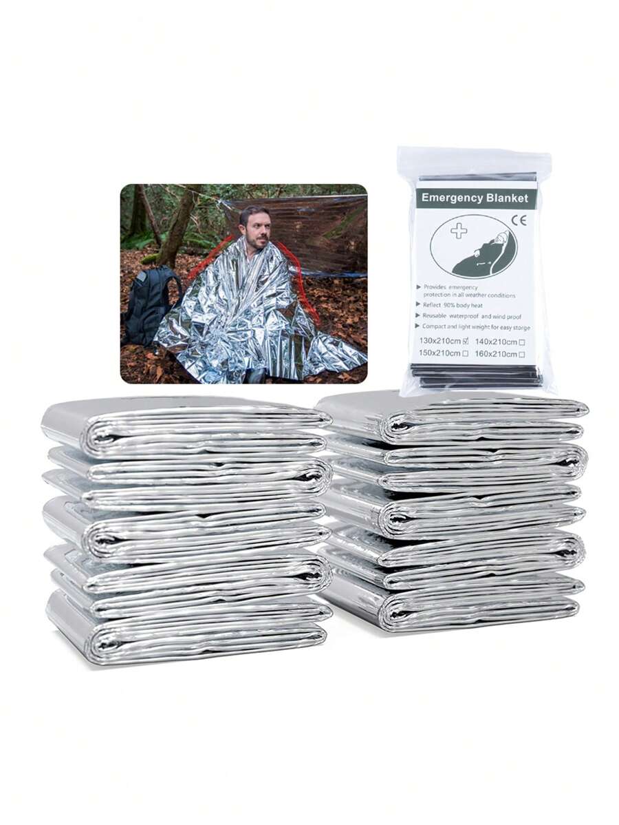 戶外存活防風防水毯子適用於野營遠足緊急情況毯子 - 銀色 - 查看 1