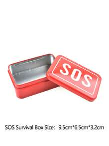 1pc SOS Lifesaving Iron Box Outdoor Survival Supply Storage Box Metal First Aid Box - Red - View 2