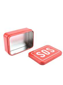 1pc SOS Lifesaving Iron Box Outdoor Survival Supply Storage Box Metal First Aid Box - Red - View 3