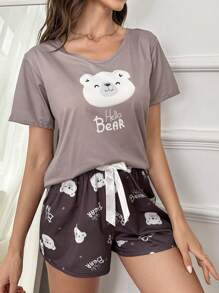 Bộ đồ ngủ Nữ Thắt nút Hoạt hình Lá thư - màu nâu - Xem 1